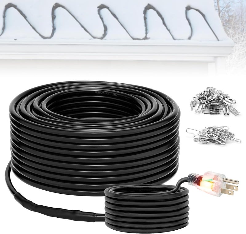 OAK LEAF 120Ft Heat Tape for Water Pipes, Self-Regulating Roof Heat Cable, Freeze Protection Heat Tape for Roof and Gutter with Light Indicator Plug & 5Ft Power Cord, 120V/ 6W/Ft - Image 1